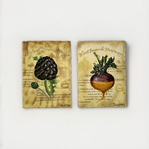 Set of 2 Pamela Gladding 3D Vegetable Wall Tiles Beige Artichoke Root Veg